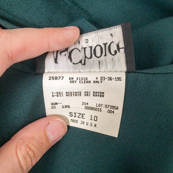 Vintage 80s 10 Button Down V-neck Dress Green - Picture 8 of 8